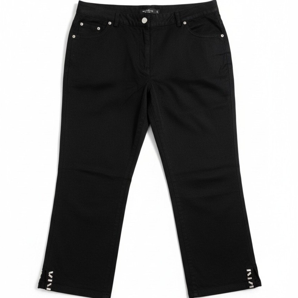 Hearts of Palm Black Beaded Hem Cropped Pants, Woman's Size 12, Straight Leg